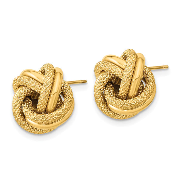 14K Gold Polished Textured Double Love Knot Stud Earrings