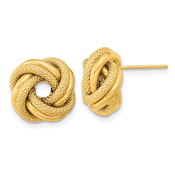14K Gold Polished Textured Double Love Knot Stud Earrings