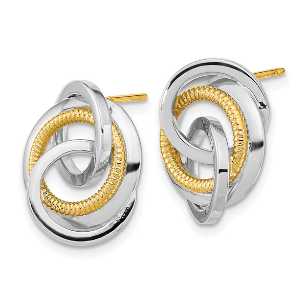 14K Two-Tone Polished & Textured Stud Earrings