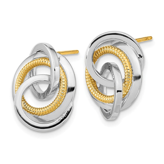 Buy 14K Two-Tone Polished & Textured Stud Earrings - Stylish Luxury Value!