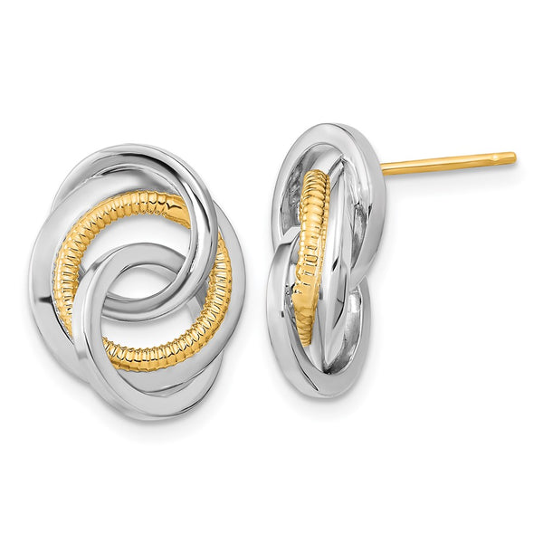 14K Two-Tone Polished & Textured Stud Earrings