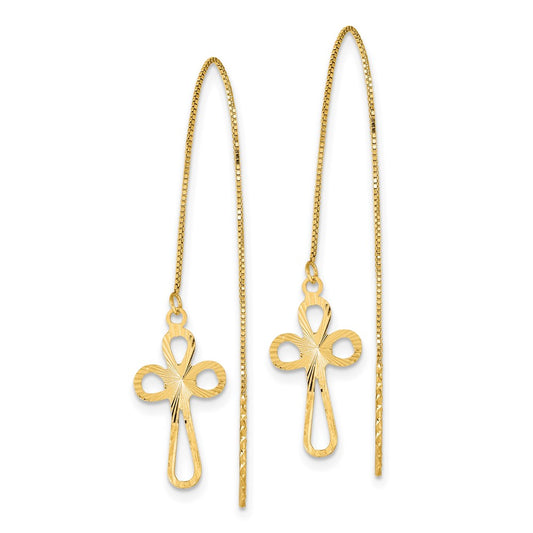 Exclusive 14K Gold Polished D/C Box Chain Cross Threader Earrings - Stylish Value