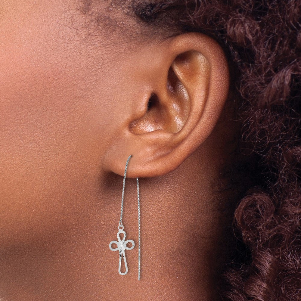 Buy Stylish 14K White Gold Cross Threader Earrings | .85mm, Discounted Prices!