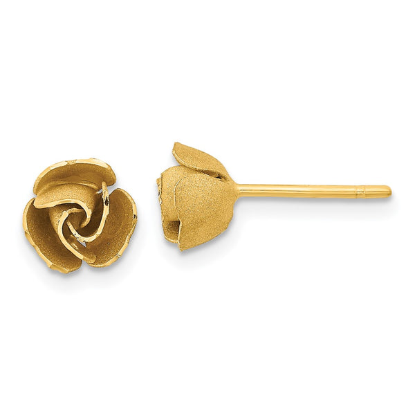 14K Yellow Gold Double-Circle Rose Post Earrings - Satin