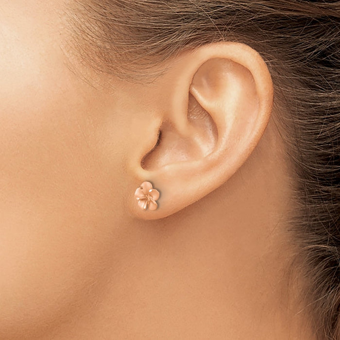 Buy Stylish 14K Rose Gold Plumeria Earrings - Diamond-Cut, Rhodium-Plated-3