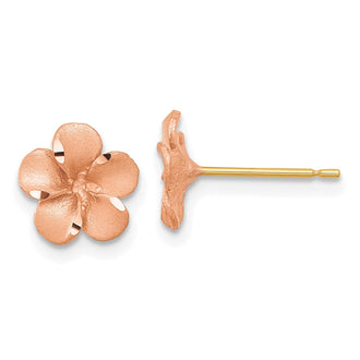 Buy Stylish 14K Rose Gold Plumeria Earrings - Diamond-Cut, Rhodium-Plated