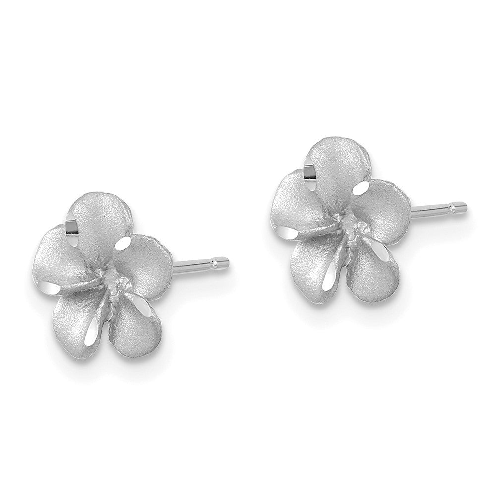 High-Quality 14K White Gold Plumeria Stud Earrings - Stylish Diamond-Cut Design