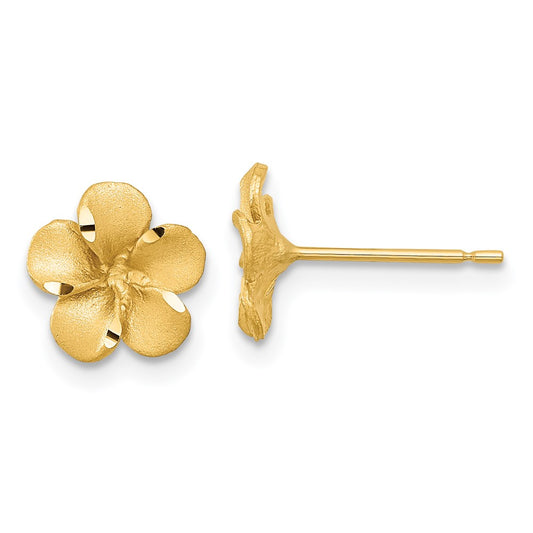 Shop 14K Gold Satin Finish Diamond-Cut Plumeria Stud Earrings - Stylish Value!