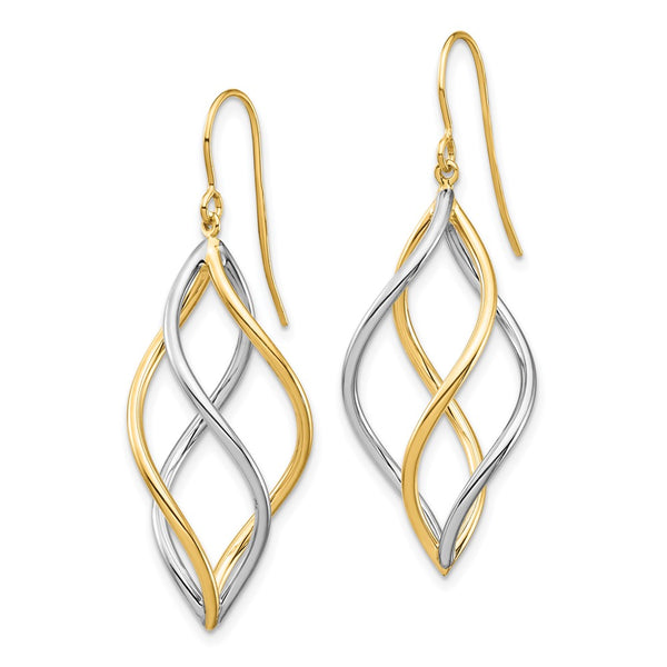14K Two-Tone Twisted Polished Dangle Earrings