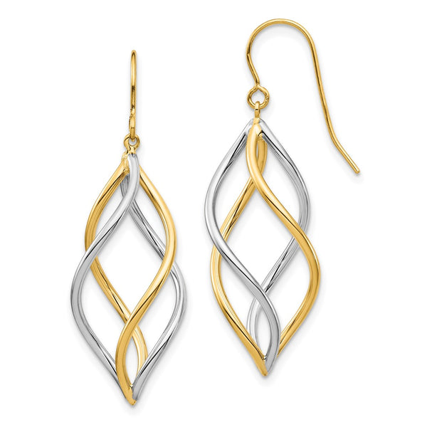 14K Two-Tone Twisted Polished Dangle Earrings