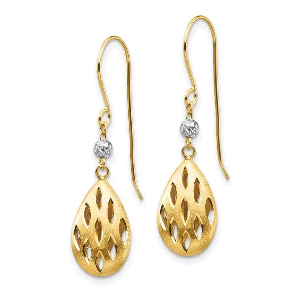 14K Two-Tone Diamond-Cut Teardrop Dangle Earrings