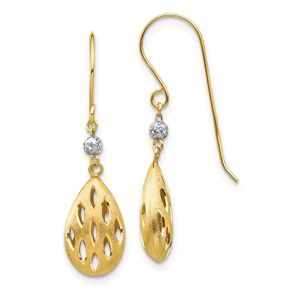 14K Two-Tone Diamond-Cut Teardrop Dangle Earrings