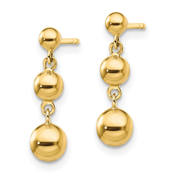 14K Gold Graduated Triple Ball Stud Earrings
