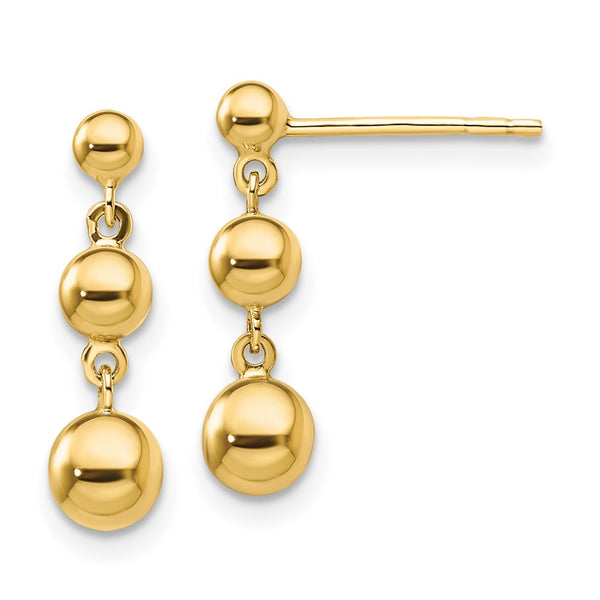 14K Gold Graduated Triple Ball Stud Earrings