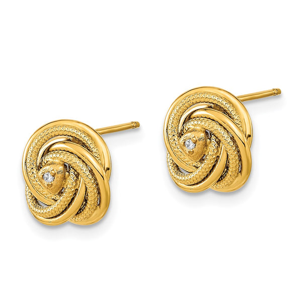 14K Gold Love Knot Earrings with Cubic Zirconia