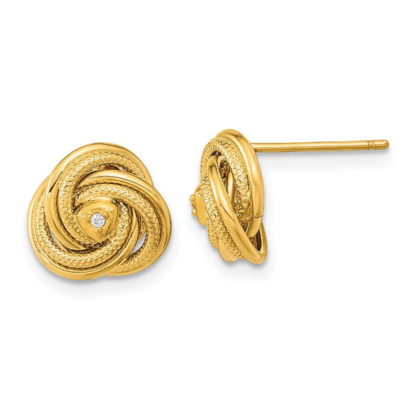 14K Gold Love Knot Earrings with Cubic Zirconia
