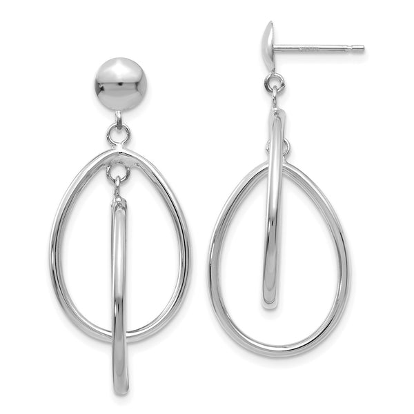 Polished Oval Dangle Earrings in 14K White Gold