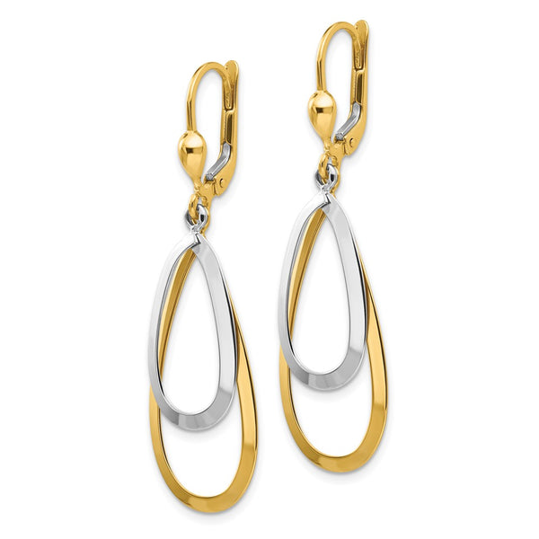 14K Two-Tone Teardrop Earrings - Oval Leverback