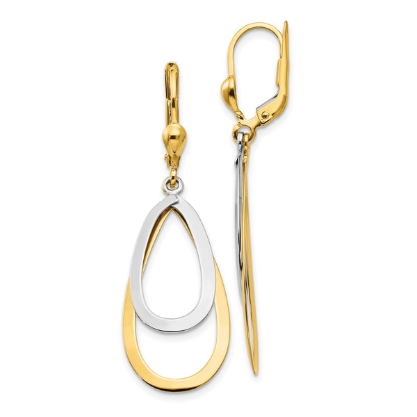 14K Two-Tone Teardrop Earrings - Oval Leverback