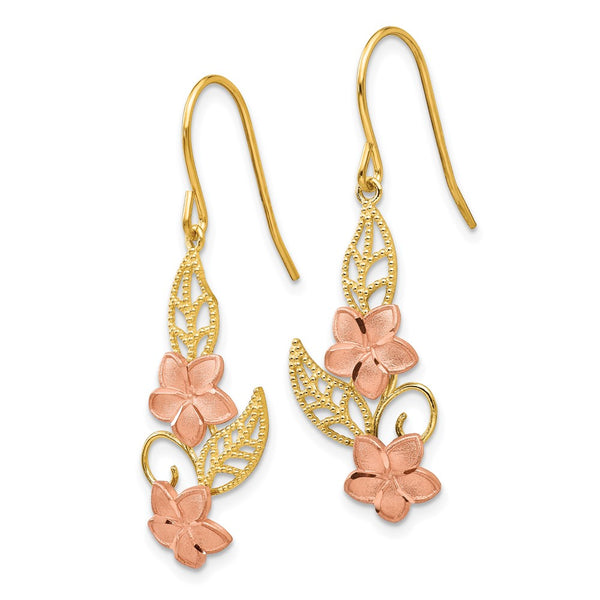 14K Two-Tone Plumeria Drop Earrings