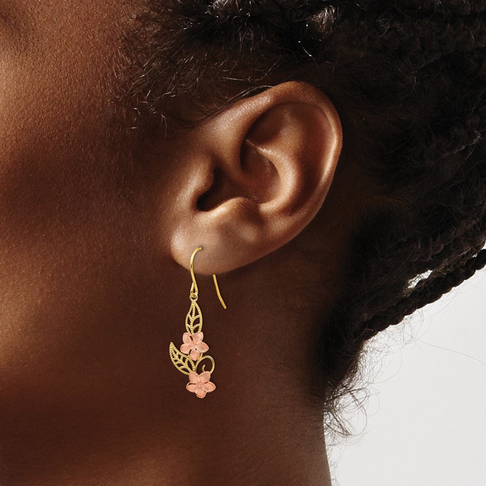 High-Quality 14K Two-Tone Plumeria Drop Earrings - Stylish Value Accessory
