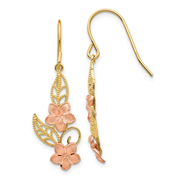 14K Two-Tone Plumeria Drop Earrings