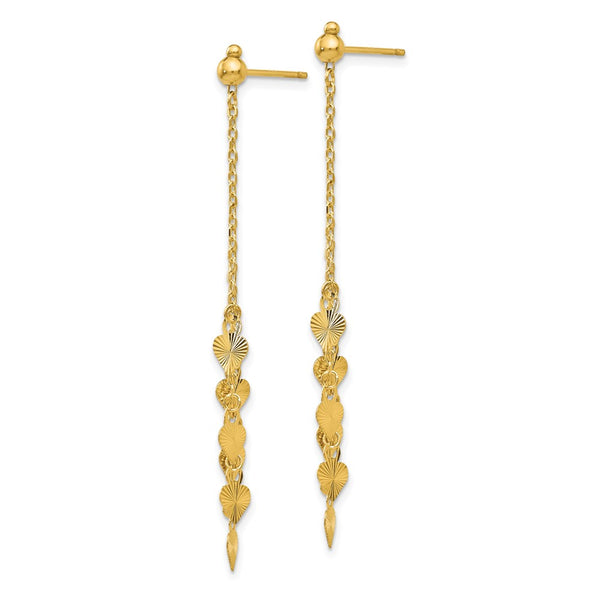 14K Gold Diamond-Cut Heart Dangle Earrings