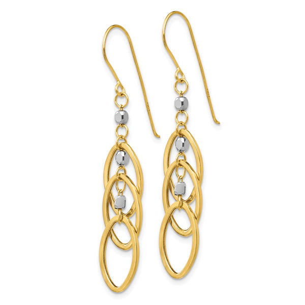 14K Two-Tone Oval Beaded Drop Earrings