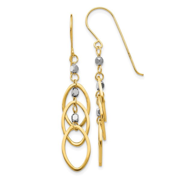 14K Two-Tone Oval Beaded Drop Earrings