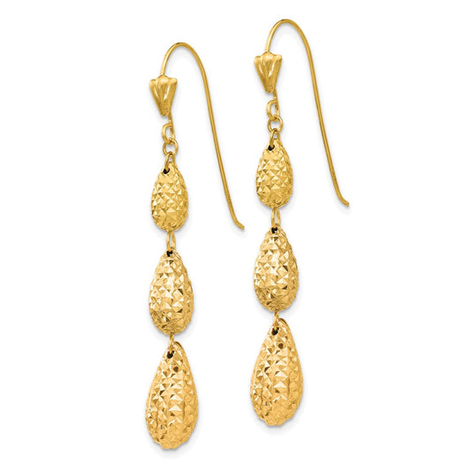 Buy Stylish 14K Gold Diamond-Cut Teardrop Dangle Earrings - Exclusive Design