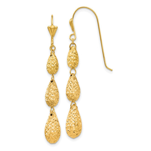Buy Stylish 14K Gold Diamond-Cut Teardrop Dangle Earrings - Exclusive Design