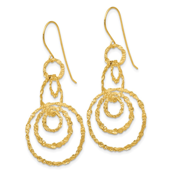 14K Gold Textured Drop Circle Earrings