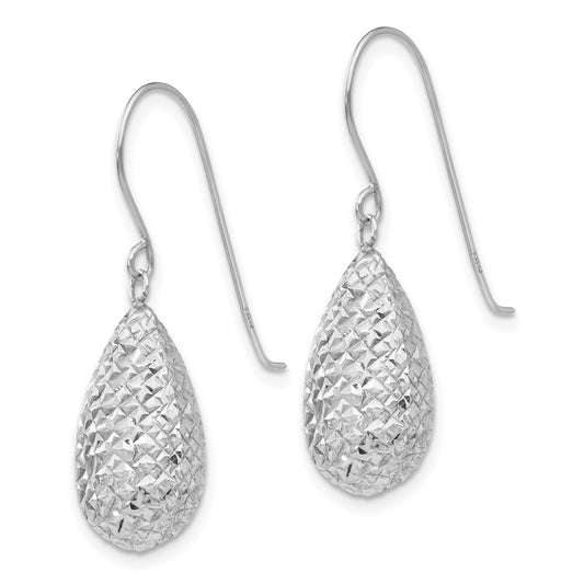 Buy Stylish 14K White Gold Puffed Teardrop Earrings - Luxury Design, 1.2"