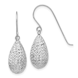 Buy Stylish 14K White Gold Puffed Teardrop Earrings - Luxury Design, 1.2"