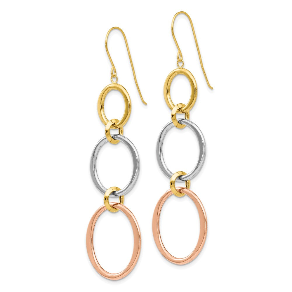 Buy Stylish 14K Tri-Color Triple Hoop Dangle Earrings - Perfect Value!
