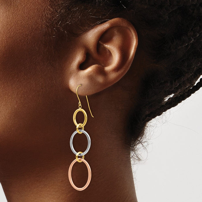 Buy Stylish 14K Tri-Color Triple Hoop Dangle Earrings - Perfect Value!-3