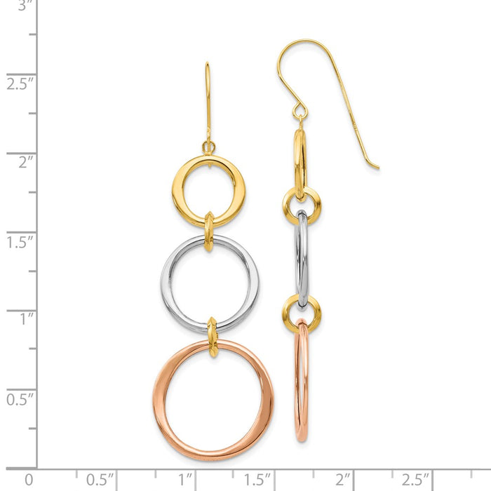 Buy Stylish 14K Tri-Color Triple Hoop Dangle Earrings - Perfect Value!-4