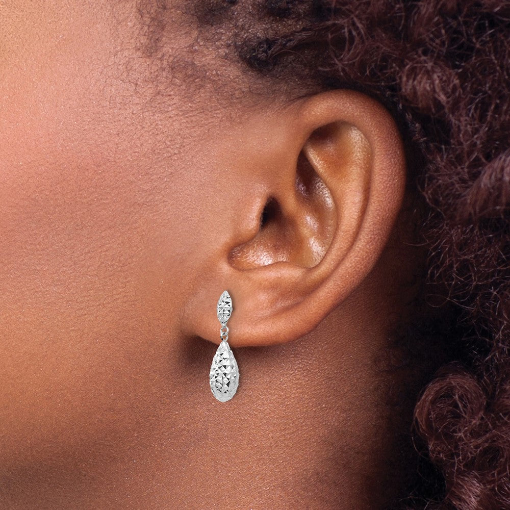 Shop Stylish 14K White Gold Diamond-Cut Dangle Earrings - Exclusive Teardrop Design
