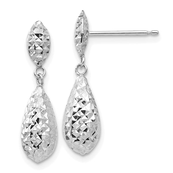Shop Stylish 14K White Gold Diamond-Cut Dangle Earrings - Exclusive Teardrop Design