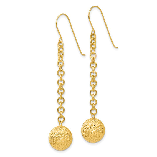 High-Quality 14K Gold Diamond-Cut Hollow Bead Dangle Earrings - Stylish Value!