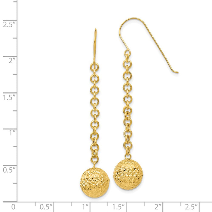 High-Quality 14K Gold Diamond-Cut Hollow Bead Dangle Earrings - Stylish Value!-4