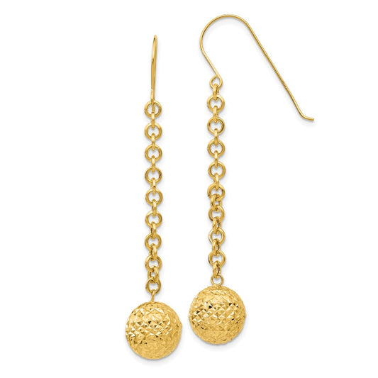 High-Quality 14K Gold Diamond-Cut Hollow Bead Dangle Earrings - Stylish Value!