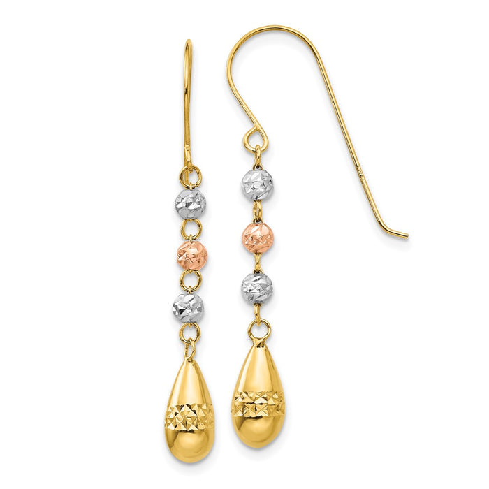 Exclusive 14K Tri-Color Diamond-Cut Teardrop Dangle Earrings - Stylish Value-1
