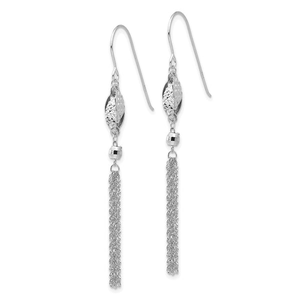 14K White Gold Beaded Chain Drop Earrings