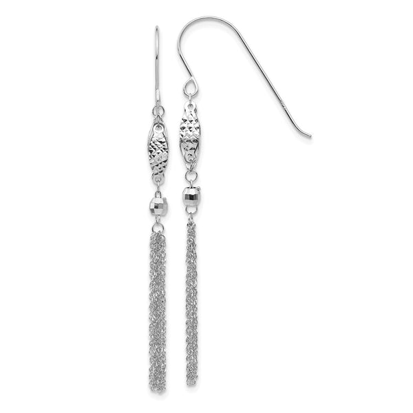 14K White Gold Beaded Chain Drop Earrings