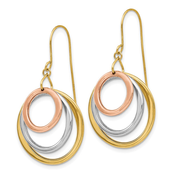 14K Tri-Color Gold Circle Dangle Earrings