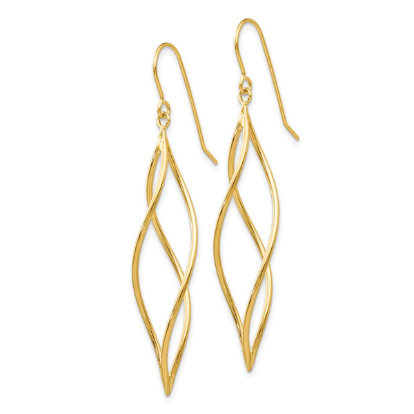 14K Gold Polished Long Twisted Dangle Earrings