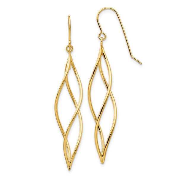14K Gold Polished Long Twisted Dangle Earrings