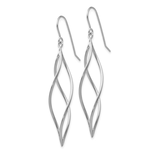 14K White Gold Long Twisted Drop Earrings