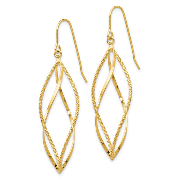 14K Gold Twisted Dangle Earrings - Polished, 1.5" Long